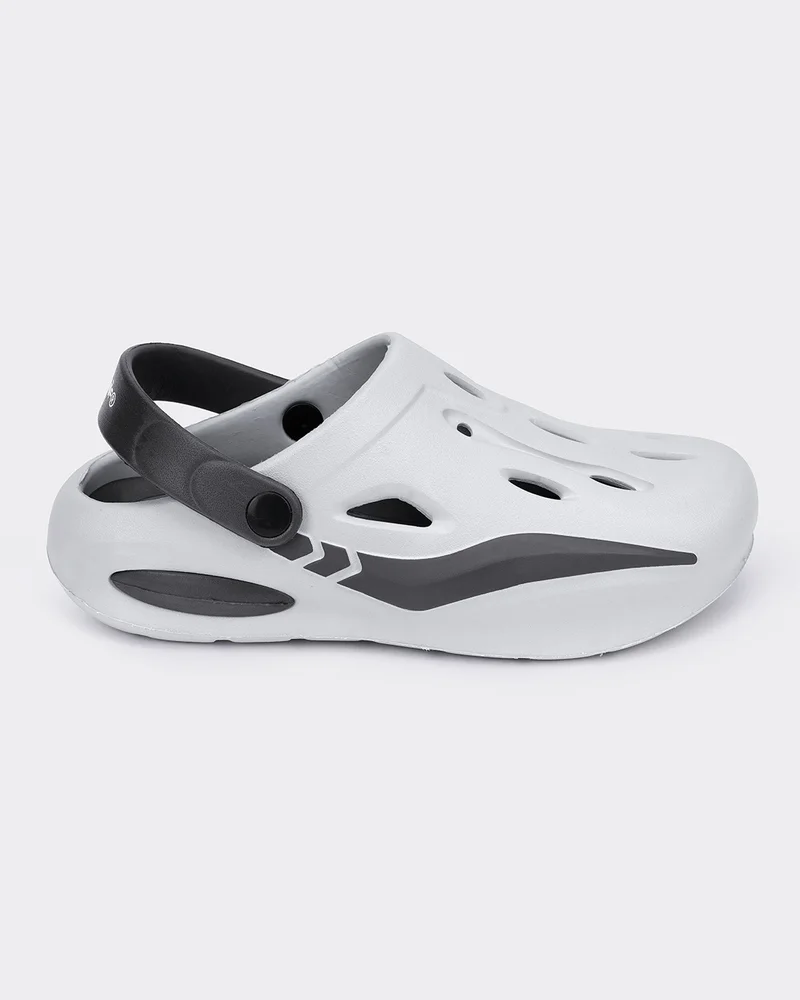 bewakoof Men's Grey & Black Color Block Comfy Clogs